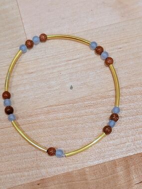 Blue Jade And Golden Sand Beaded Bracelet